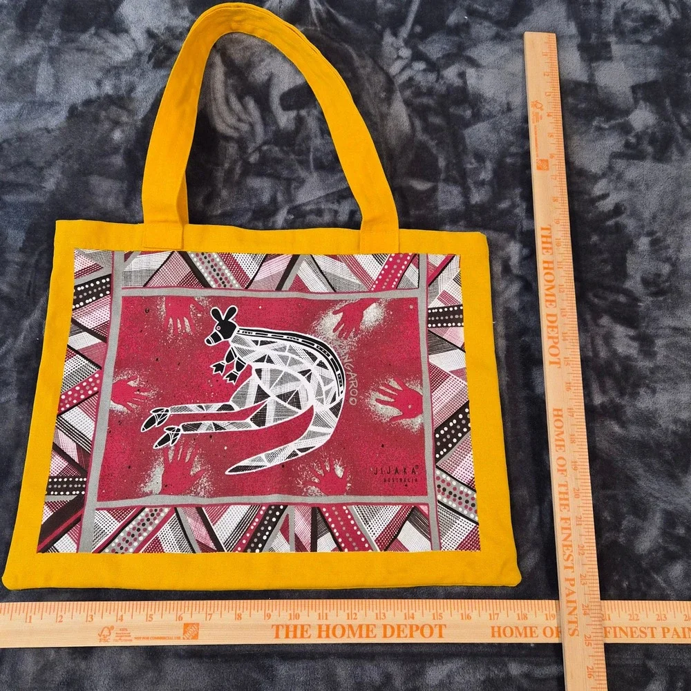 Jijaka Australia Aboriginal Art Canvas Tote Bag Koala Kangaroo Yellow Red